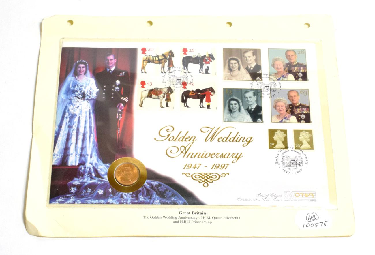 Lot 77 - Gold Sovereign 1966  Golden Wedding Anniversary 1947-1997 commemorative coin cover UNC