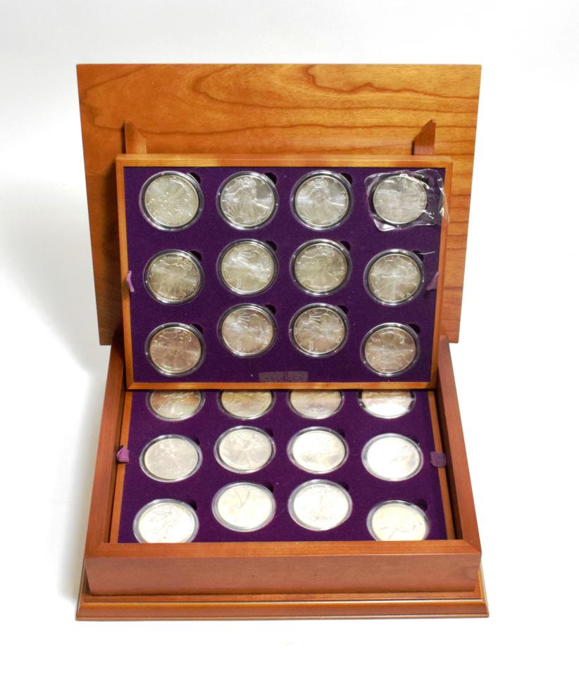 Lot 84 - USA, a Collection of 40 x Silver Dollars, each 1oz fine silver, 1986 to 2005 inclusive, 2010 &...