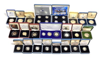 Lot 86 - A Collection of 39 x UK Silver Proofs comprising: 3 x £5 2000, 2005 & 2010 (no cert or case of...