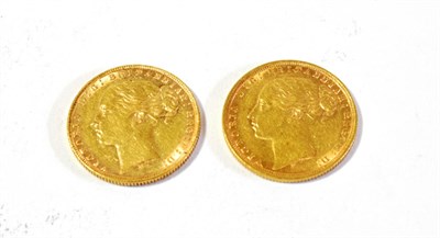 Lot 144 - Victoria (1837-1901), Sovereigns (2), 1876 and 1877, Melbourne, first head left, M below, W.W....