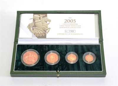 Lot 163 - Elizabeth II (1952-), gold proof sovereign collection, 2005, five pounds down to half sovereign...