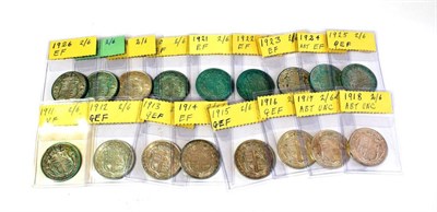 Lot 188 - Halfcrowns (17), George V 1911-1927 inclusive. Some with verdigris from storage, in mixed...