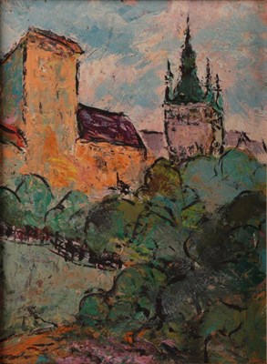 Lot 1102 - Father Nagy (20th century), ''Dracula's House'', initialled and dated (19)73, oil on board,...