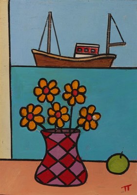 Lot 1105 - Tim Treagust (b.1958), ''Flowers, Jug and a Boat'', signed and inscibed verso, oil on board,...
