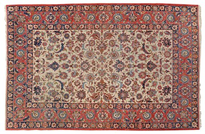 Lot 1441 - Isfahan Rug Central Persia The ivory field with an allover design of palmettes and flowing...