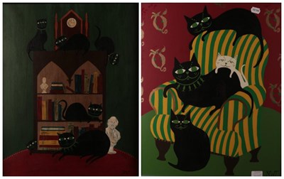 Lot 1122 - Nicola Ward Tonkinson (20th/21st century) ''Mr Monk and His Amazing Kittens'', initialled, oil...