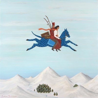 Lot 1123 - Daphne Stephenson (b.1959), ''Riding Over the Mountains'', signed, acrylic on canvas, 100cm by...
