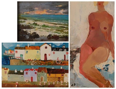 Lot 1130 - Alexei Petrenko (20th/21st century) ''Beach Huts'', initialled, oil on board, together with a...