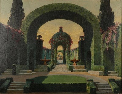 Lot 1137 - Hans Frahm (1864-1938) German, The Gardens at Tivoli, signed and dated 1924, oil on canvas, 52cm by
