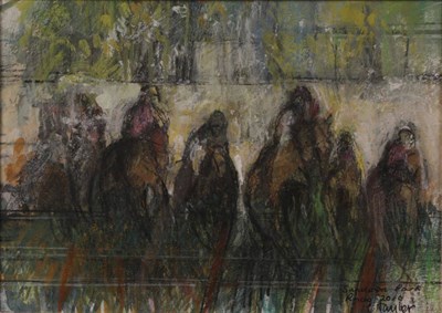 Lot 1138 - Constance Taylor (b.1937) ''Sandown Park Racing, 2010'', signed inscribed and dated 2010, mixed...