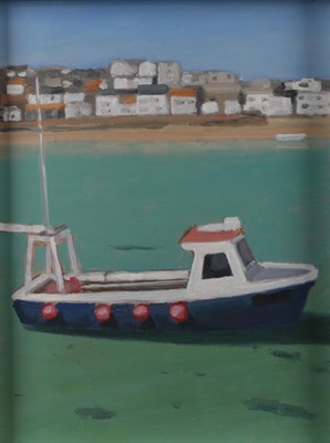 Lot 1140 - Tim Treagust (b.1958), ''The Blue Boat, St.Ives'', signed and inscribed verso, oil on board,...
