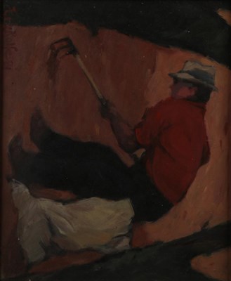 Lot 1149 - Eric Rolfe (20th/21st century), ''Man Raking'', signed and dated (19)81, oil on board, together...