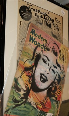 Lot 1150 - Martin C Shaw (Contemporary), ''Lovely Lady'', black acrylic spray paint on 1930's newspaper,...