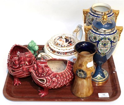 Lot 15 - A tray of collectable ceramics including a pair of Royal Worcester vases, (one cover a.f.);...