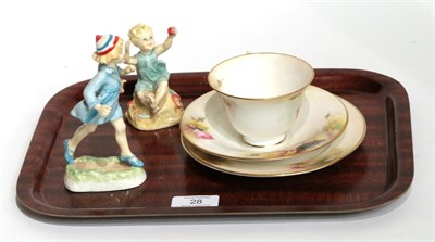 Lot 28 - Two Royal Worcester china figures, after F.G Doughty; and a Royal Worcester China trio, painted...