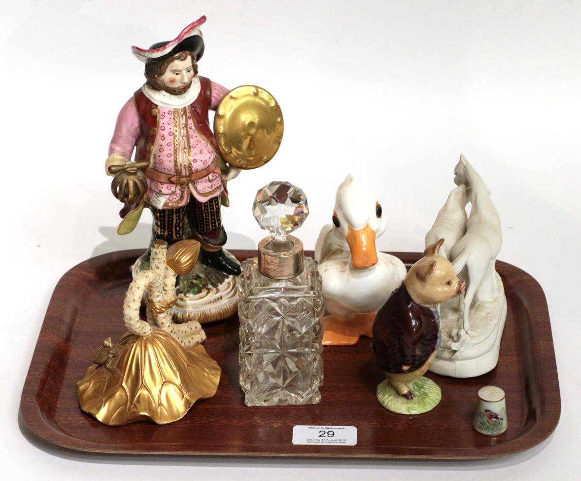 Lot 29 - Collectable ceramics, including Derby style figure; Beswick pottery figure, Pigling Bland, gold...