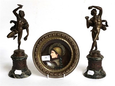 Lot 44 - A pair of 19th century bronzes after the antique modelled as musicians; together with an...