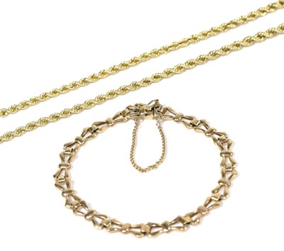 Lot 61 - A 9 carat gold fancy link bracelet, length 18cm; and a 9 carat gold rope link necklace, length...