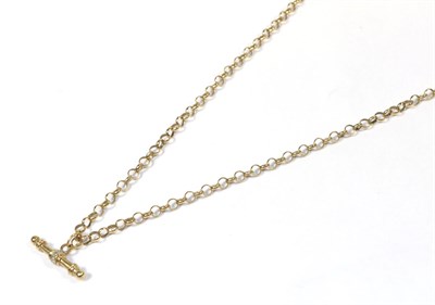 Lot 69 - A belcher link chain with attached T-bar pendant, clasp stamped '9K', length 47cm