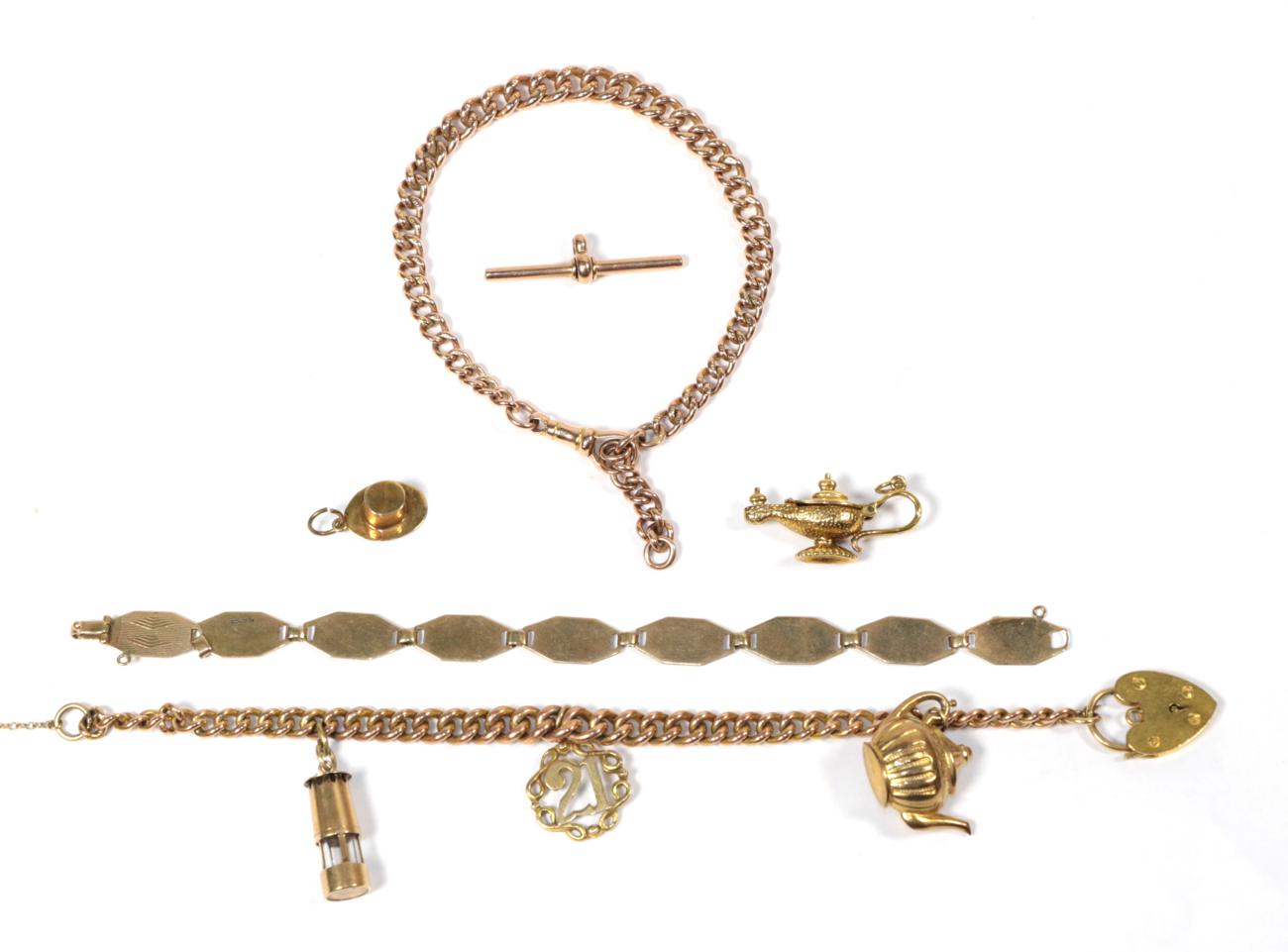 Lot 70 - A 9 carat gold watch chain converted to a bracelet (a.f.) , length 20cm; another watch chain...