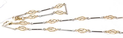 Lot 127 - A 9 carat two colour gold fancy link necklace, length 46.5cm; and matching bracelet, length...