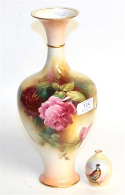 Lot 134 - A Royal Worcester vase decorated with roses, signed Austin, model number 289; and a small Worcester