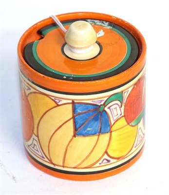 Lot 138 - A Clarice Cliff 'Fantasque' pattern preserve jar and cover