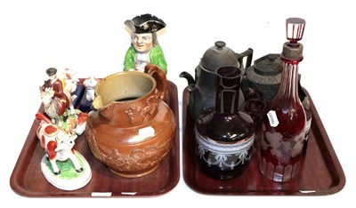 Lot 160 - A quantity of 19th century ceramics consisting of two cow creamers, a pearlware Toby jug,...