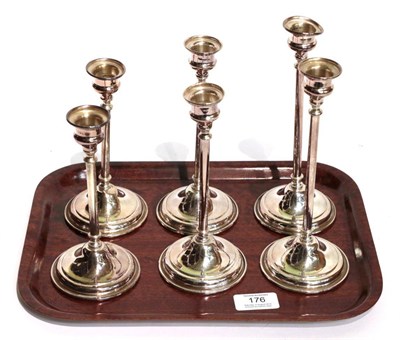 Lot 176 - Three pairs of Italian silver candlesticks, with English import marks for Birmingham, 1998. in...