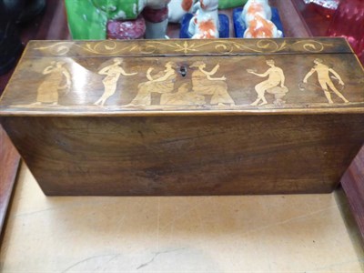 Lot 178 - A walnut veneered later marquetry box and two inlaid boxes depicting chariots, one box...