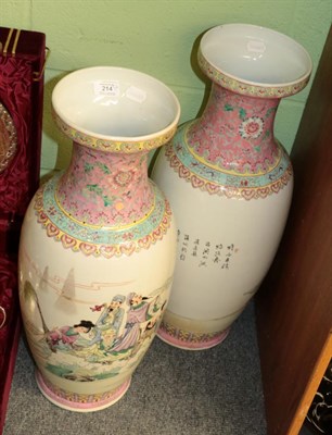 Lot 214 - A pair of 20th century large Chinese famille rose floor vases