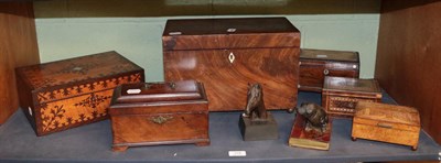 Lot 219 - Four 19th century boxes, George III tea caddy, 20th century musical jewellery box and two resin...