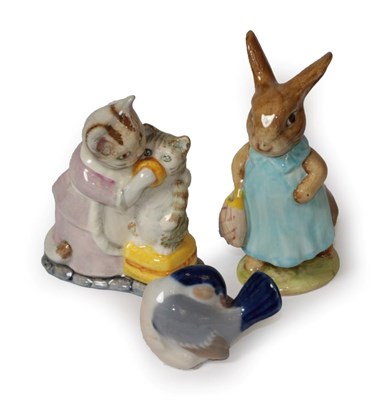 Lot 262 - Two Beatrix Potter animals and a Copenhagen bird; together with a group of soft toys, doll,...