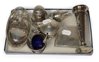 Lot 263 - A quantity of assorted silver including embossed trumpet vase; condiments; hip flask etc