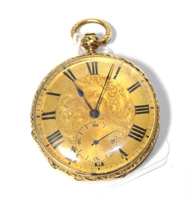 Lot 265 - An 18 carat gold cased lady's fob watch, stamped, tooled Roman dial, with mounted clip and winder