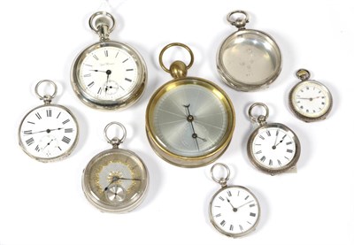 Lot 271 - Four lady's fob watches, silver open faced pocket watch, silver watch case, nickel plated Seth...
