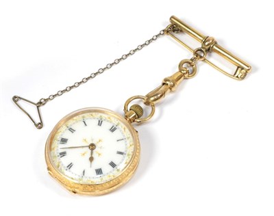 Lot 274 - A lady's gold fob watch on a mounted 9 carat bar brooch