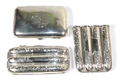 Lot 281 - Three Edward VII or George V silver cigar boxes, one with hinged cover and ribbed for three cigars