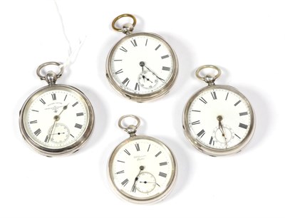 Lot 295 - Four silver open faced pocket watches, signed Owen & Robinson Ltd, Leeds, J W Benson, London,...