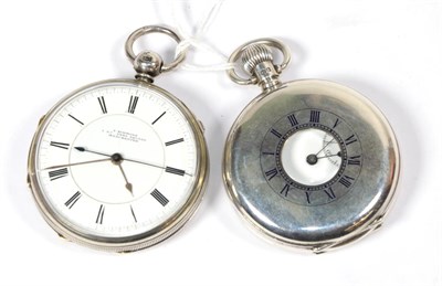 Lot 296 - A silver open faced chronograph pocket watch, signed I Simmons Manchester, Chester hallmark...