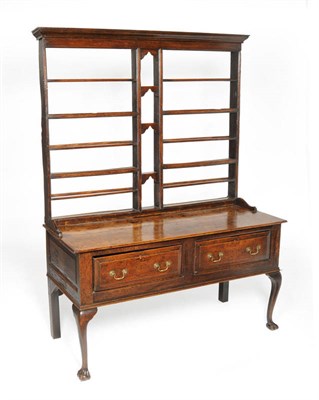 Lot 1478 - An 18th Century Oak Dresser and Rack, the bold cornice above a plain frieze and six fixed...