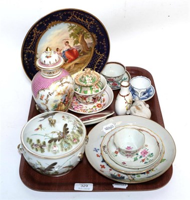 Lot 329 - A tray of Continental and English ceramics including a Vienna plate, tea cups and saucers, tea...