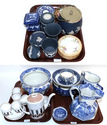 Lot 330 - A mixed selection of 20th century ceramics including blue and white jugs and bowls; Wedgwood...