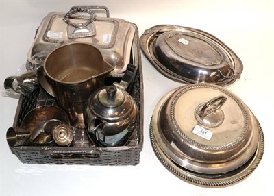Lot 331 - Quantity of assorted silver plate including twin handled basket, entree dishes, trays etc