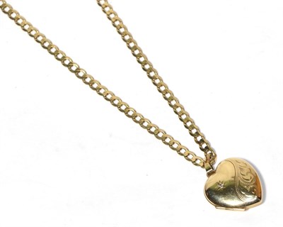 Lot 340 - A 9 carat gold diamond set heart locket, on a 9 carat gold curb link chain, chain length 58.5cm
