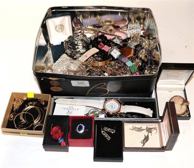 Lot 350 - A quantity of costume jewellery comprising earrings, beads, rings, bangles, designer watches etc