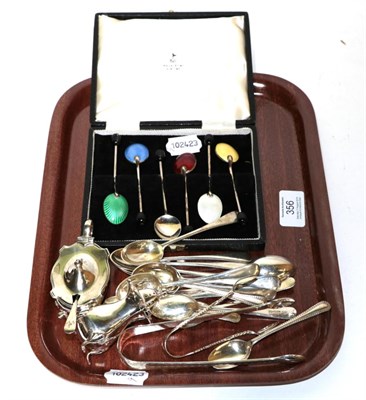 Lot 356 - A selection of silver items to include, a set of six cased Walker & Hall coffee bean silver...