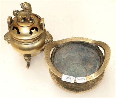 Lot 396 - A Chinese censor; and a Chinese twin handled bowl