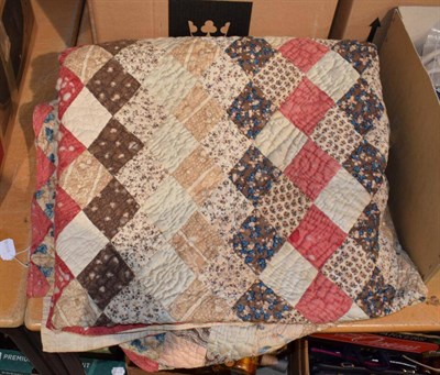 Lot 1009 - Large 19th century patchwork quilt decorated with mainly diamond patches in printed cottons,...