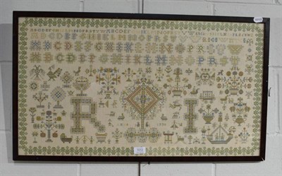 Lot 1012 - A modern cross stitch alphabet sampler bearing a date 1730